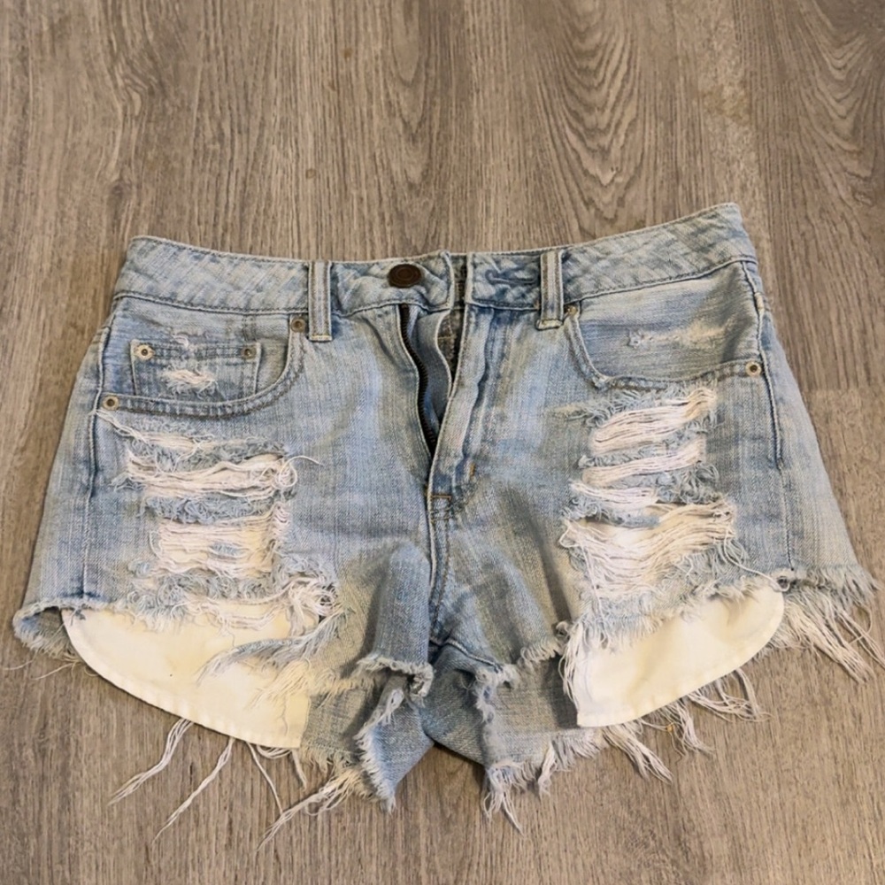 American Eagle Outfitters Blue Jean Shorts Distressed Cut-Off